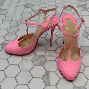 Christian Louboutin Pink Patent Leather T-strap Heels